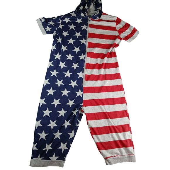 Under Disguise American Flag Romper Womens 2X/3X Blue Pajama One Piece Hood - Picture 1 of 6